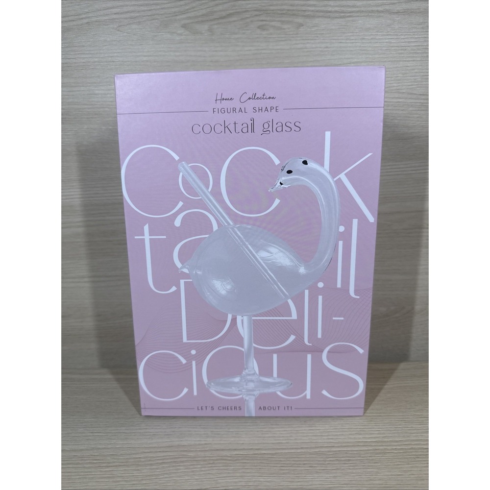 Figural Shape Swan Cocktail Glass w Straw Boxed 10 oz Bridal Wedding Shower Gift